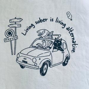 Cafe MARUKUオープン記念セール！　MARUKUオリジナルTシャツ<br>“Living sober is living alternative”
